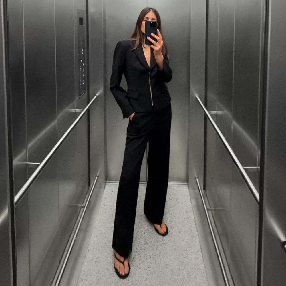 NWT ZARA HIGH-WAISTED BOOTCUT PANTS & ZIPPER BLAZER SUIT PANTSUIT XS